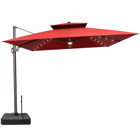 Crestlive Products 11 x 11 ft Aluminum Double Top Cantilever Patio Umbrella with LED Lights and Base Options
