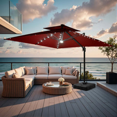 11x11 ft Square Aluminum Cantilever Patio Umbrella with LED Lights & Double Top (Base Options)
