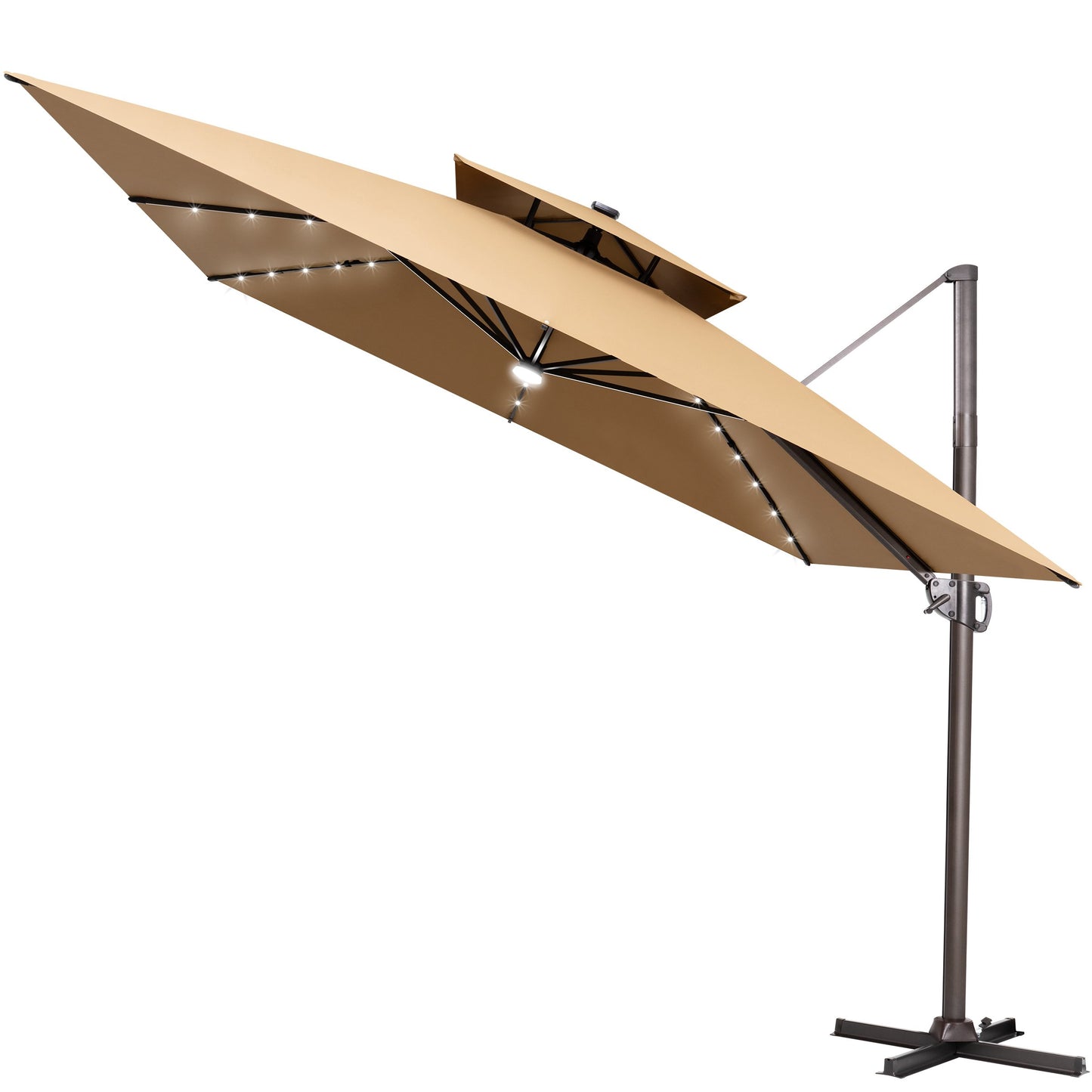Crestlive Products 11 x 11 ft Aluminum Double Top Cantilever Patio Umbrella with LED Lights and Base Options