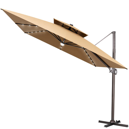 Crestlive Products 11 x 11 ft Aluminum Double Top Cantilever Patio Umbrella with LED Lights and Base Options