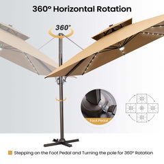 11x11 ft Square Aluminum Cantilever Patio Umbrella with LED Lights & Double Top (Base Options)