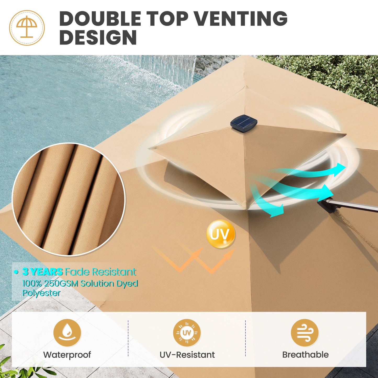 Crestlive Products 11 x 11 ft Aluminum Double Top Cantilever Patio Umbrella with LED Lights and Base Options