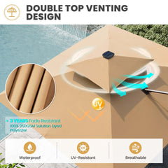 11x11 ft Square Aluminum Cantilever Patio Umbrella with LED Lights & Double Top (Base Options)