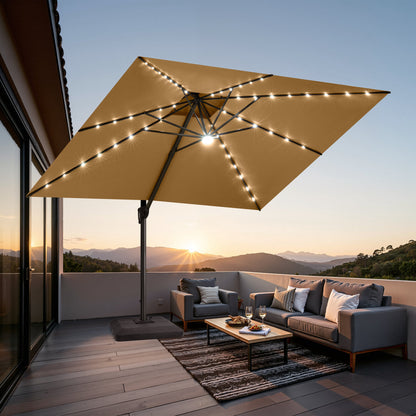 Crestlive Products 11 x 11 ft Aluminum Double Top Cantilever Patio Umbrella with LED Lights and Base Options