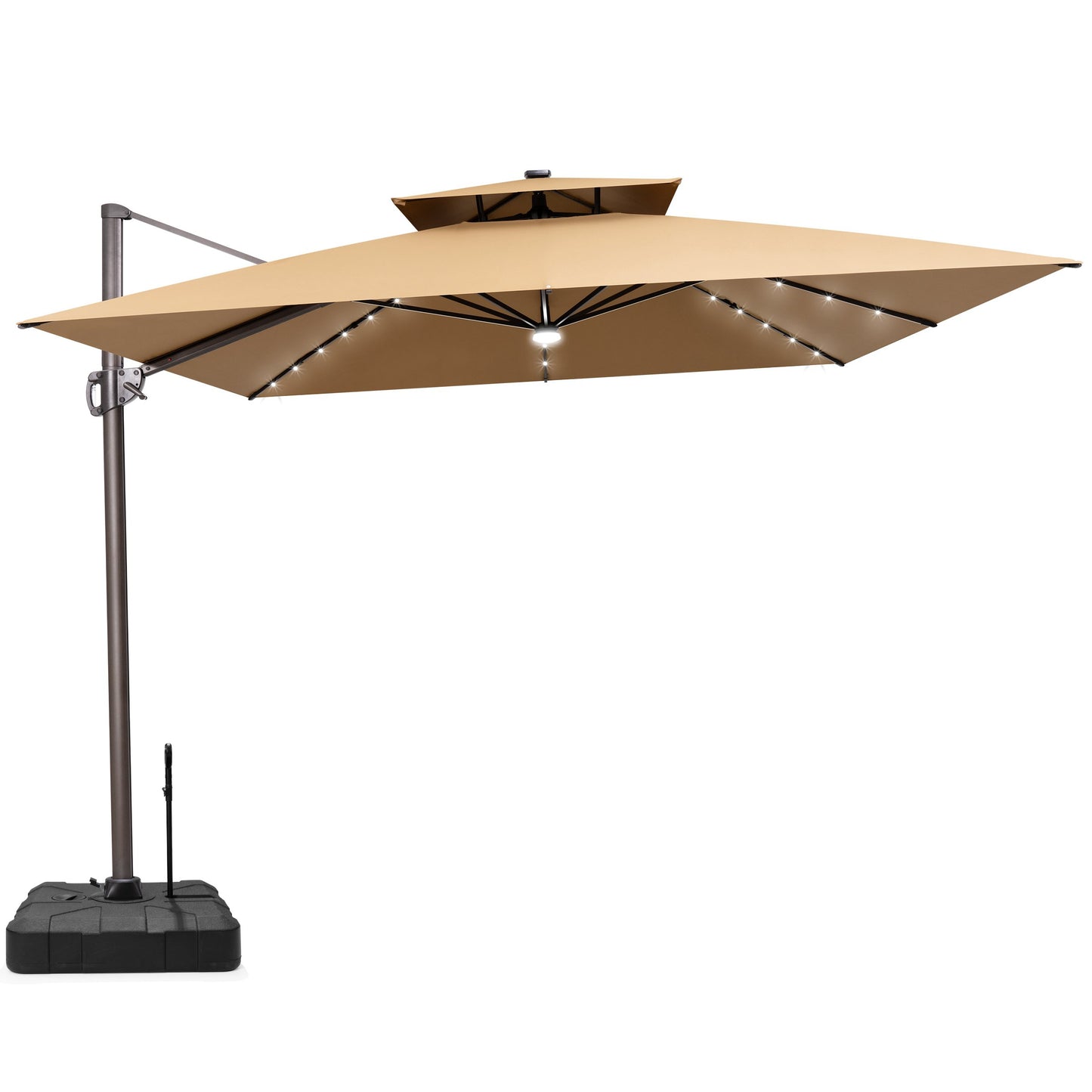 Crestlive Products 11 x 11 ft Aluminum Double Top Cantilever Patio Umbrella with LED Lights and Base Options