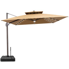 11x11 ft Square Aluminum Cantilever Patio Umbrella with LED Lights & Double Top (Base Options)