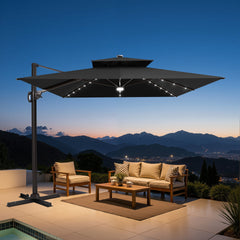 11x9 ft Aluminum Cantilever Patio Umbrella with LED Lights & Double Top (Base Options)