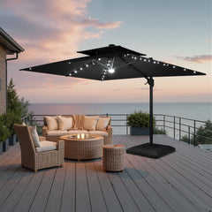11x9 ft Aluminum Cantilever Patio Umbrella with LED Lights & Double Top (Base Options)