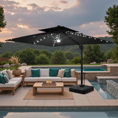 11x9 ft Aluminum Cantilever Patio Umbrella with LED Lights & Double Top (Base Options)