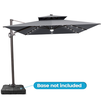Crestlive Products 11x9ft Aluminum Dual Top Crank Cantilever Patio Umbrella with LED Lights