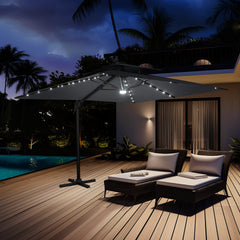 11x9 ft Aluminum Cantilever Patio Umbrella with LED Lights & Double Top (Base Options)