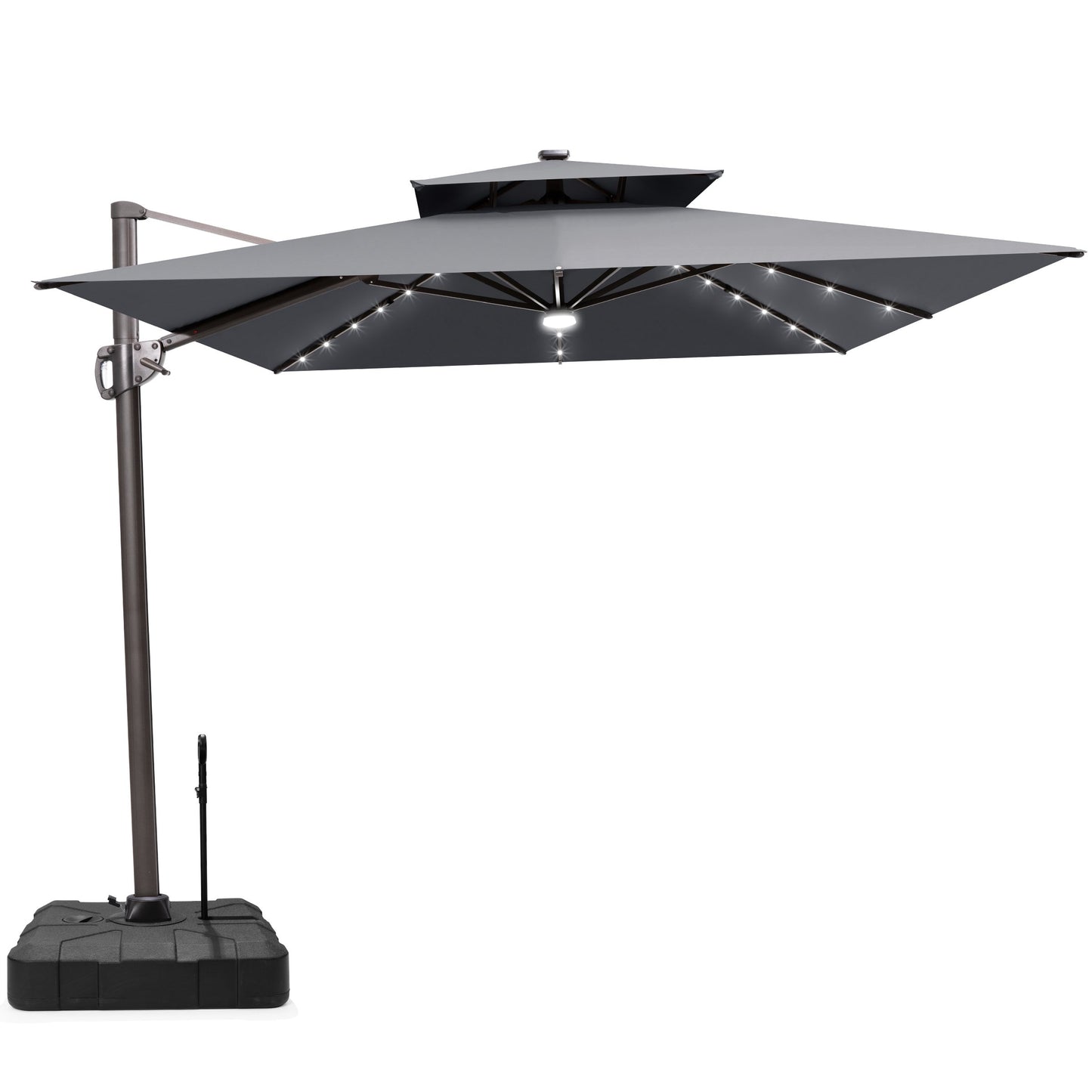 Crestlive Products 11x9ft Aluminum Dual Top Crank Cantilever Patio Umbrella with LED Lights and Base Options