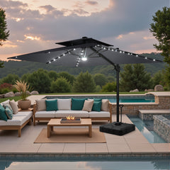 11x9 ft Aluminum Cantilever Patio Umbrella with LED Lights & Double Top (Base Options)