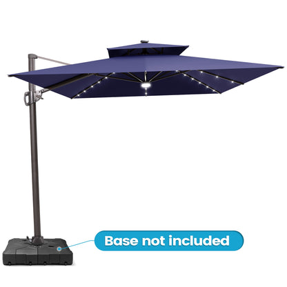 Crestlive Products 11x9ft Aluminum Dual Top Crank Cantilever Patio Umbrella with LED Lights