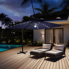 11x9 ft Aluminum Cantilever Patio Umbrella with LED Lights & Double Top (Base Options)