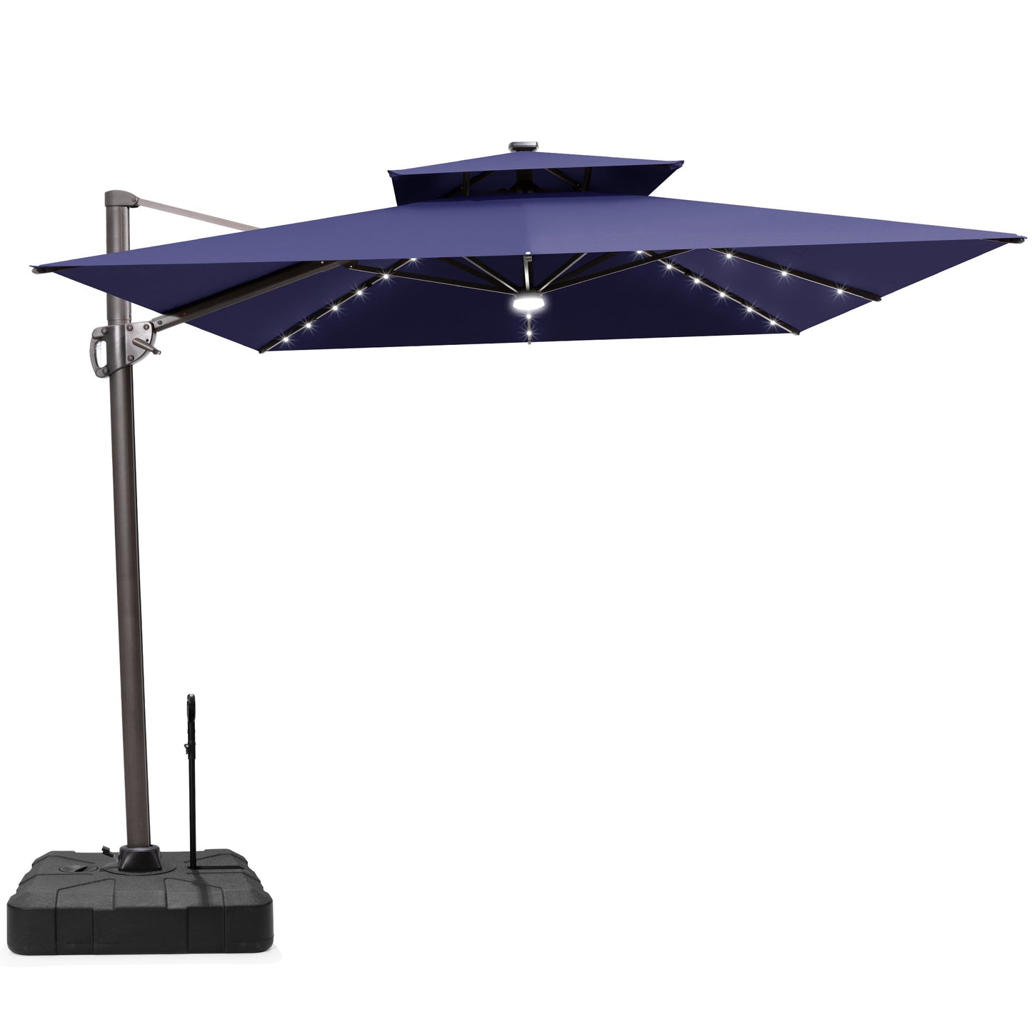 Crestlive Products 11x9ft Aluminum Dual Top Crank Cantilever Patio Umbrella with LED Lights and Base Options