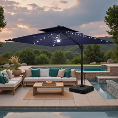 11x9 ft Aluminum Cantilever Patio Umbrella with LED Lights & Double Top (Base Options)