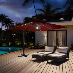11x9 ft Aluminum Cantilever Patio Umbrella with LED Lights & Double Top (Base Options)