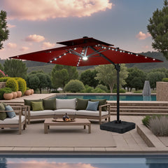 11x9 ft Aluminum Cantilever Patio Umbrella with LED Lights & Double Top (Base Options)