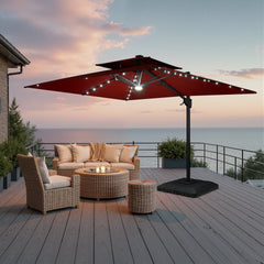 11x9 ft Aluminum Cantilever Patio Umbrella with LED Lights & Double Top (Base Options)