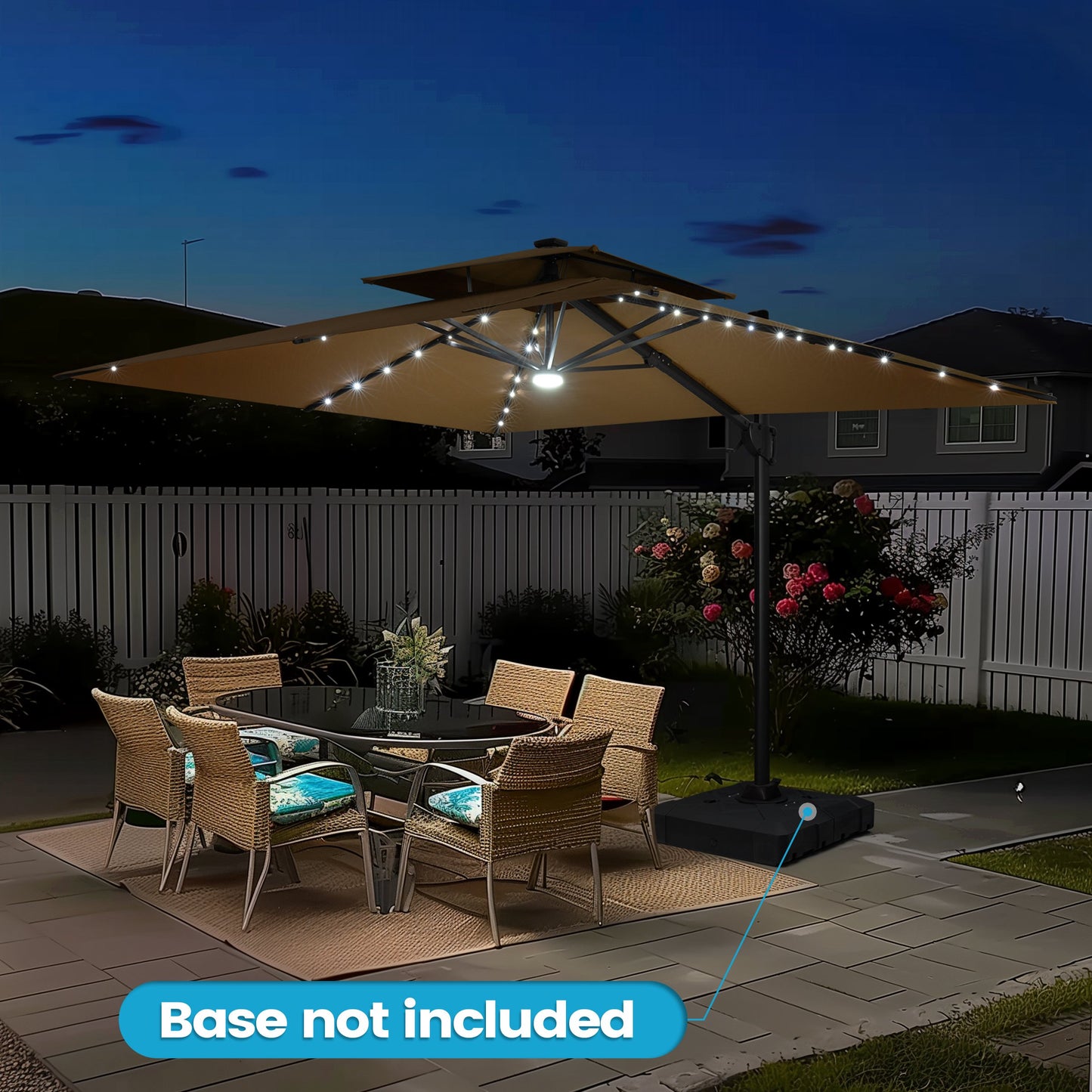 Crestlive Products 11x9ft Aluminum Dual Top Crank Cantilever Patio Umbrella with LED Lights