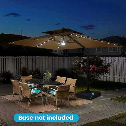 Crestlive Products 11x9ft Aluminum Dual Top Crank Cantilever Patio Umbrella with LED Lights