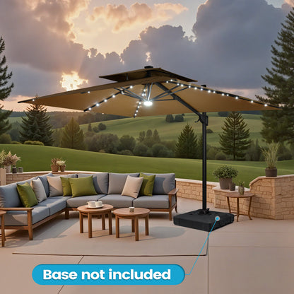 Crestlive Products 11x9ft Aluminum Dual Top Crank Cantilever Patio Umbrella with LED Lights and Base Options