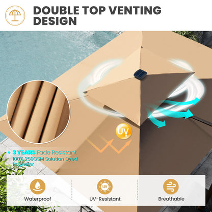 Crestlive Products 11x9ft Aluminum Dual Top Crank Cantilever Patio Umbrella with LED Lights