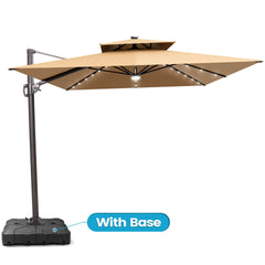 Crestlive Products 9x11ft Rectangular Solar LED Cantilever Umbrella with Base, Windproof Double Top, 350lbs, 360-degree Rotating