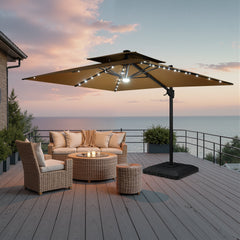 11x9 ft Aluminum Cantilever Patio Umbrella with LED Lights & Double Top (Base Options)