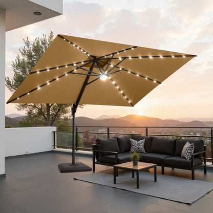 Crestlive Products 11x9ft Aluminum Dual Top Crank Cantilever Patio Umbrella with LED Lights and Base Options