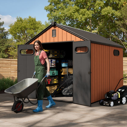 Crestlive Products Outdoor Resin Storage Shed with Floor, Skylight, and Lockable Door, PP and Metal Frame