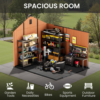 Crestlive Products Outdoor Resin Storage Shed with Floor, Skylight, and Lockable Door, PP and Metal Frame