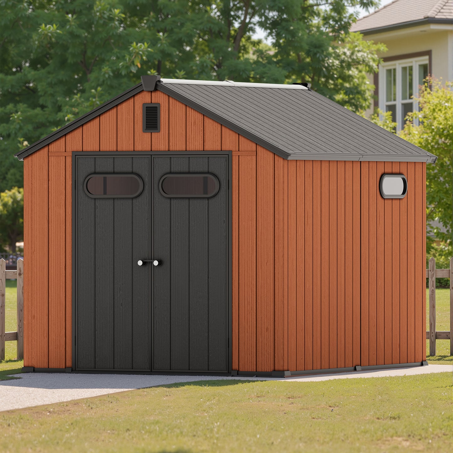 Crestlive Products Outdoor Resin Storage Shed with Floor, Skylight, and Lockable Door, PP and Metal Frame