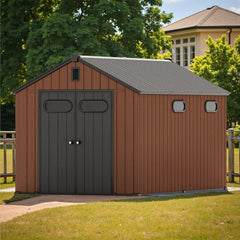 Outdoor Resin Storage Shed with Floor, Skylight & Lockable Door