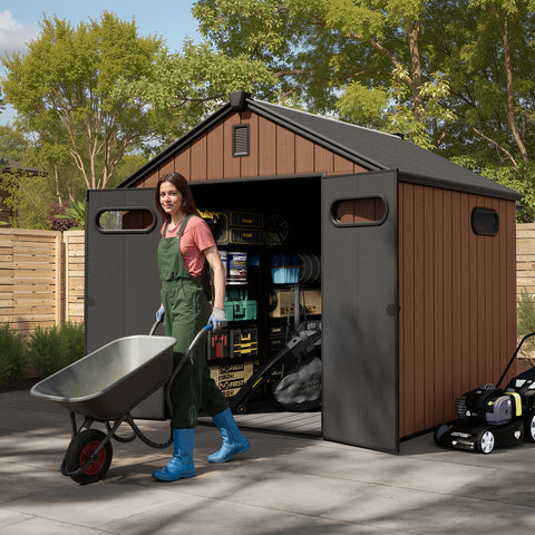 Crestlive Products Outdoor Resin Storage Shed with Floor, Skylight, and Lockable Door, PP and Metal Frame