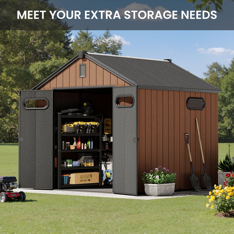 Crestlive Products Outdoor Resin Storage Shed with Floor, Skylight, and Lockable Door, PP and Metal Frame