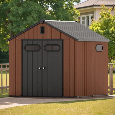 Crestlive Products Outdoor Resin Storage Shed with Floor, Skylight, and Lockable Door, PP and Metal Frame
