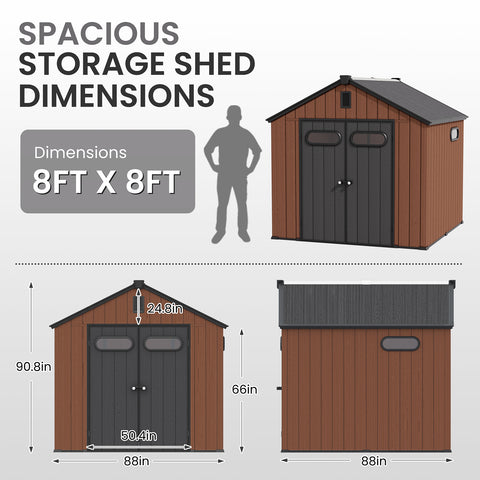 Crestlive Products Outdoor Resin Storage Shed with Floor, Skylight, and Lockable Door, PP and Metal Frame