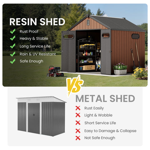 Crestlive Products Outdoor Resin Storage Shed with Floor, Skylight, and Lockable Door, PP and Metal Frame