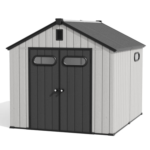 Crestlive Products Outdoor Resin Storage Shed with Floor, Skylight, and Lockable Door, PP and Metal Frame