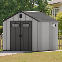 Outdoor Resin Storage Shed with Floor, Skylight & Lockable Door