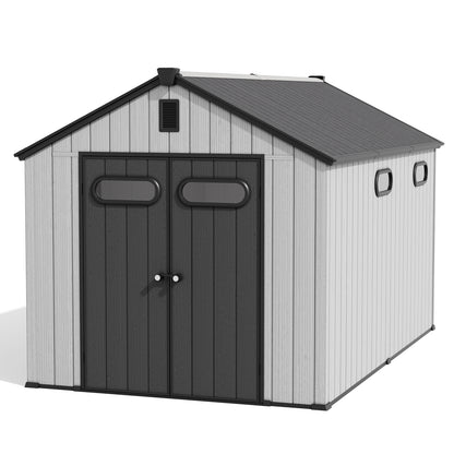 Crestlive Products Outdoor Resin Storage Shed with Floor, Skylight, and Lockable Door, PP and Metal Frame