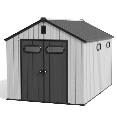 Crestlive Products Outdoor Resin Storage Shed with Floor, Skylight, and Lockable Door, PP and Metal Frame