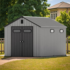 Outdoor Resin Storage Shed with Floor, Skylight & Lockable Door
