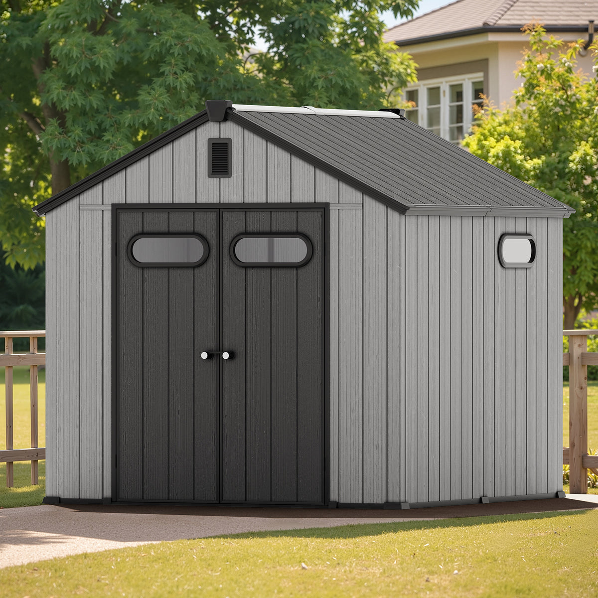Outdoor Resin Storage Shed with Floor, Skylight & Lockable Door
