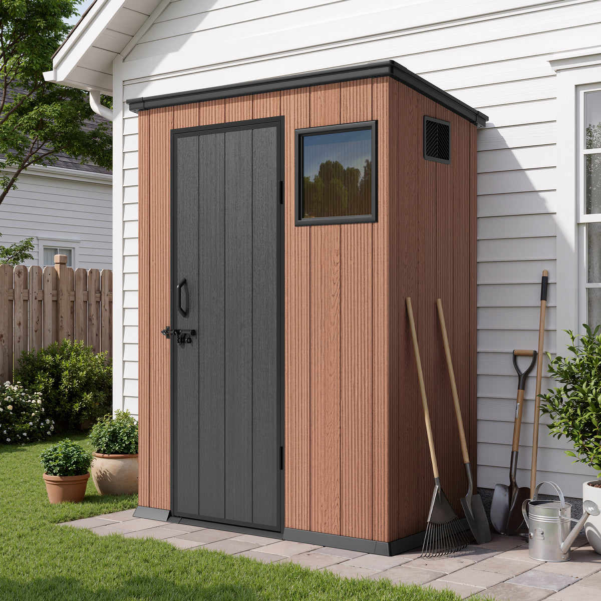 Crestlive Products Lean-to Rust Resistant Plastic Outdoor Storage Shed, Waterproof Resin Garden Shed with Floor, Doors, Window for Backyard Patio Outdoor Use
