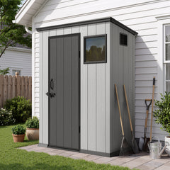 Crestlive Products Lean-to Rust Resistant Plastic Outdoor Storage Shed, Waterproof Resin Garden Shed with Floor, Doors, Window for Backyard Patio Outdoor Use