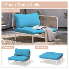 Modular Patio Sofa Chair with Rope Weave & Convertible Armrests