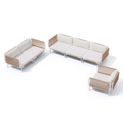 Modular Patio Sofa Chair with Rope Weave & Convertible Armrests